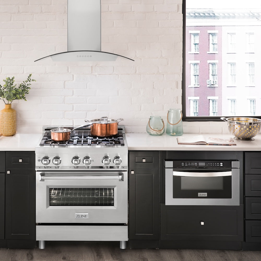 ZLINE 30” Alpine Series Convertible Wall Mount Range Hood in Stainless Steel with Remote Control, LED lighting, and Dishwasher-Safe Baffle Filters (ALP70WL-30)