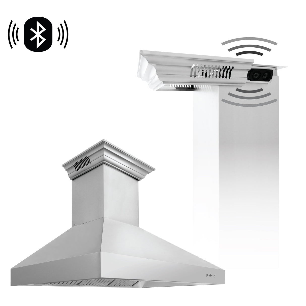 54" ZLINE CrownSound™Ducted Vent Professional Wall Mount Range Hood in Stainless Steel with Built-in Bluetooth Speakers (697CRN-BT-54)