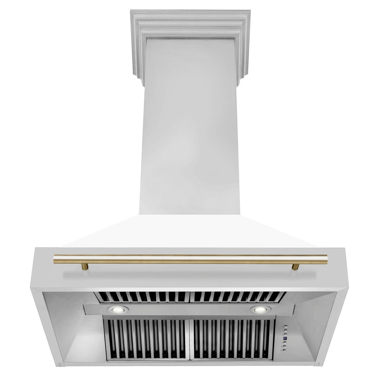 ZLINE Autograph Edition 36" Stainless Steel Range Hood with White Matte Shell and Polished Gold Handle (8654STZ-WM36-G)