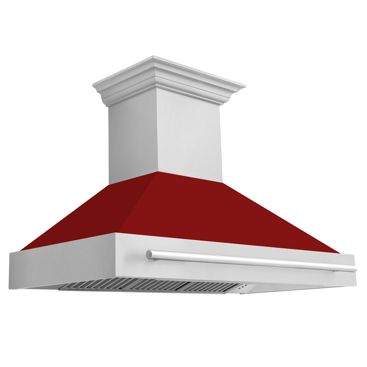 ZLINE 48" Stainless Steel Range Hood with Red Gloss Shell and Stainless Steel Handle (8654STX-RG-48)
