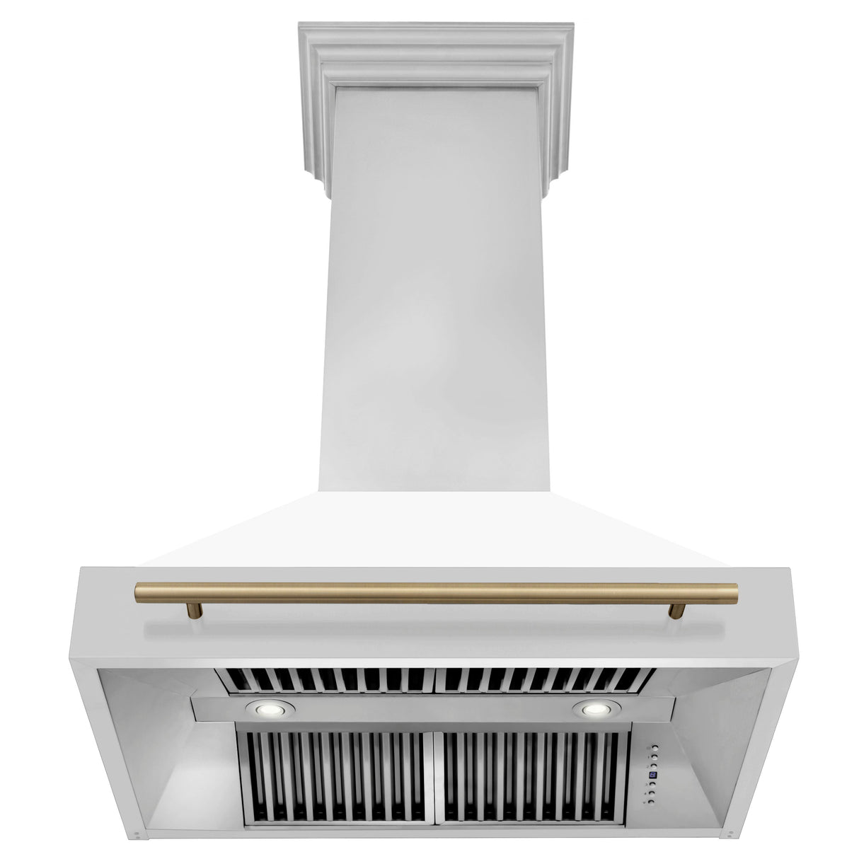 ZLINE Autograph Edition 36" Stainless Steel Range Hood with White Matte Shell and Champagne Bronze Handle (8654STZ-WM36-CB)