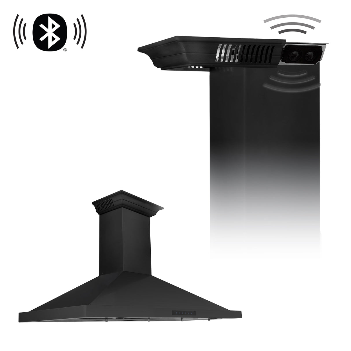 48" ZLINE CrownSound™Ducted Vent Wall Mount Range Hood in Black Stainless Steel with Built-in Bluetooth Speakers (BSKBNCRN-BT-48)
