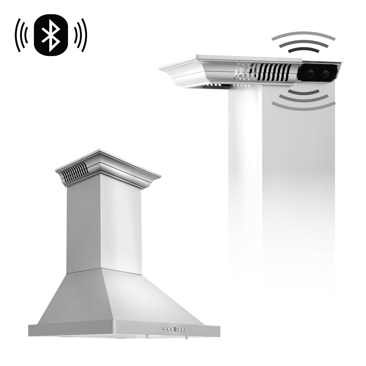 24" ZLINE CrownSound™Ducted Vent Wall Mount Range Hood in Stainless Steel with Built-in Bluetooth Speakers (KBCRN-BT-24)
