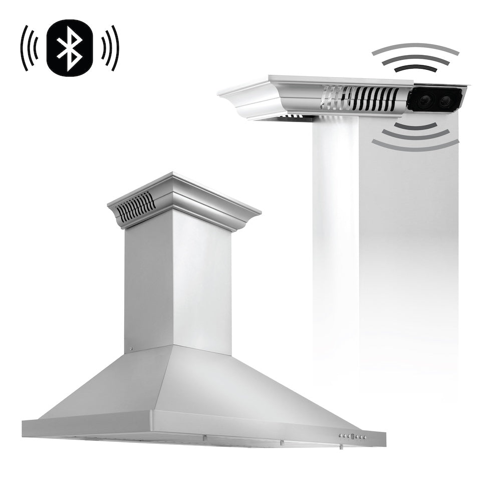 30" ZLINE CrownSound™Ducted Vent Wall Mount Range Hood in Stainless Steel with Built-in Bluetooth Speakers (KBCRN-BT-30)