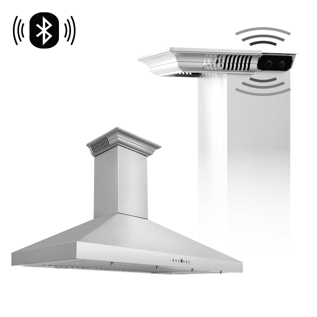 48" ZLINE CrownSound™Ducted Vent Wall Mount Range Hood in Stainless Steel with Built-in Bluetooth Speakers (KL3CRN-BT-48)