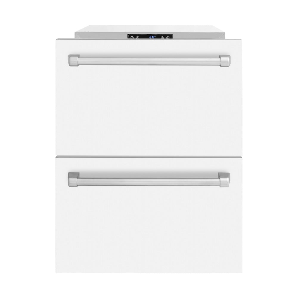 ZLINE 24 in. Touchstone 168 Can Outdoor-Rated Dual Refrigerator Drawer with White Matte Doors (RDSO-WM-24)