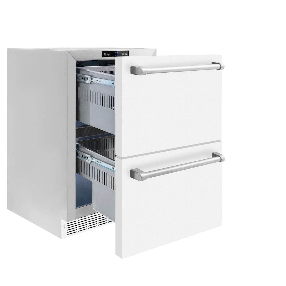 ZLINE 24 in. Touchstone 168 Can Outdoor-Rated Dual Refrigerator Drawer with White Matte Doors (RDSO-WM-24)
