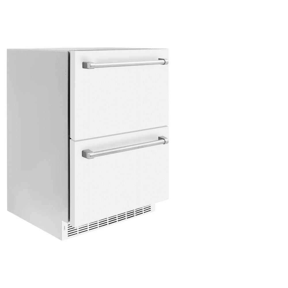 ZLINE 24 in. Touchstone 168 Can Outdoor-Rated Dual Refrigerator Drawer with White Matte Doors (RDSO-WM-24)