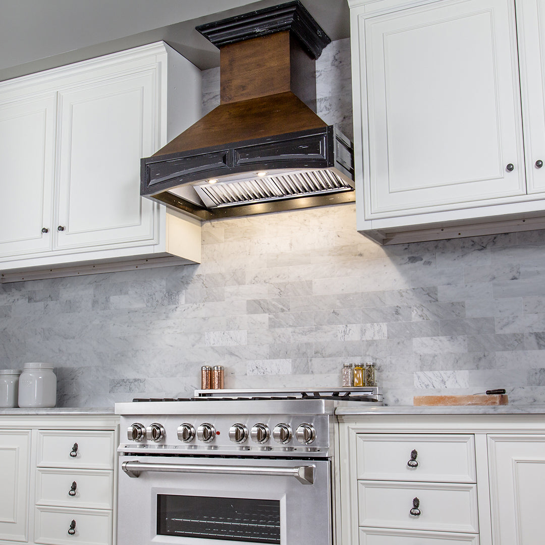 ZLINE 42 in. Wooden Wall Mount Range Hood in Antigua and Walnut - Includes Remote Motor