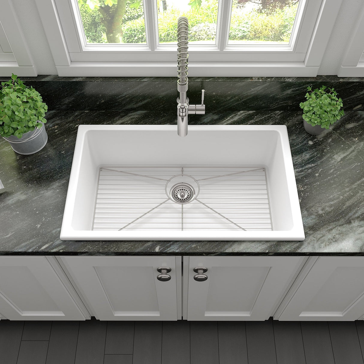 ZLINE 30" Rome Dual Mount Single Bowl Fireclay Kitchen Sink with Bottom Grid (FRC5124)