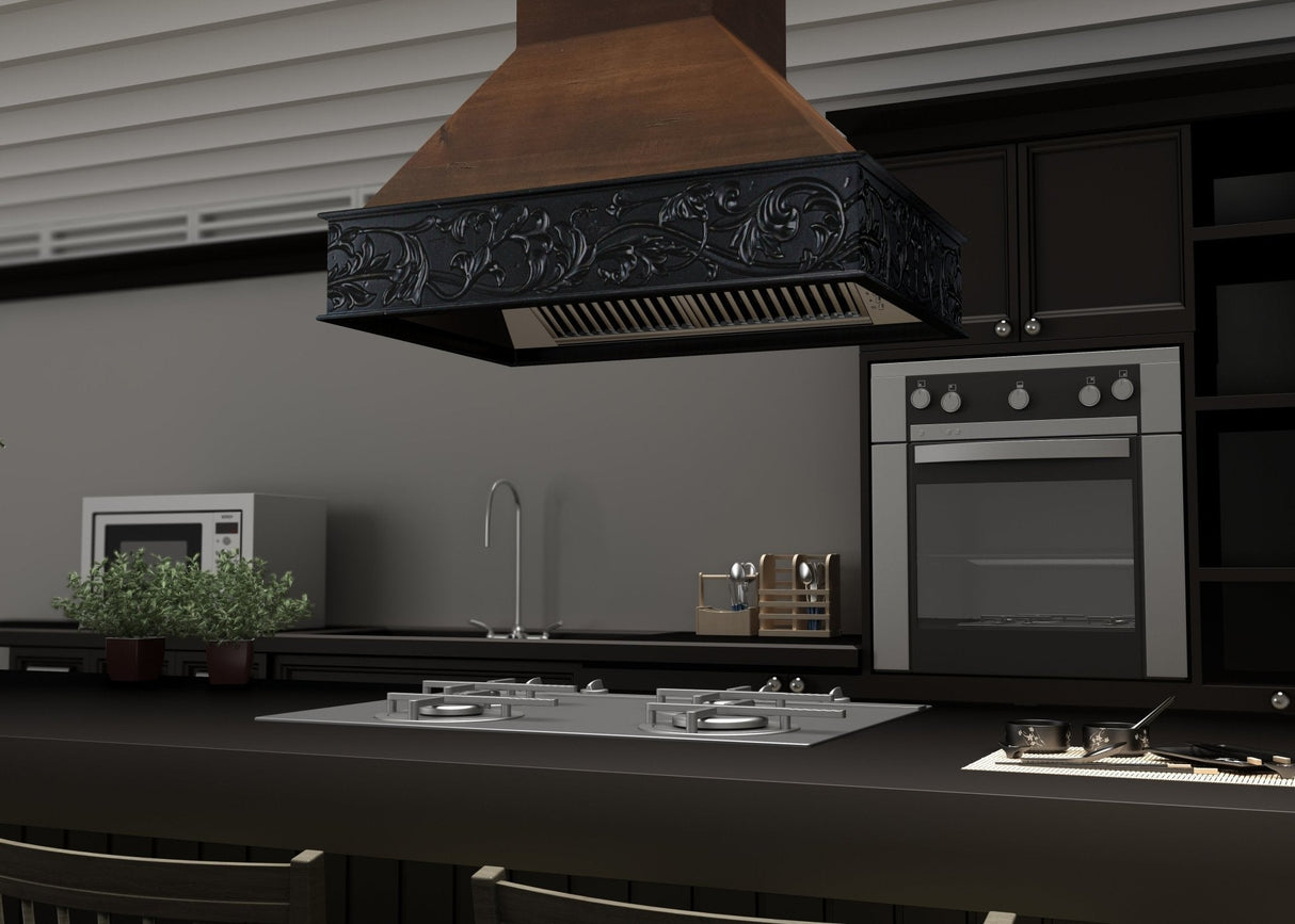 ZLINE 36 in. Ducted Wooden Isalnd Mount Range Hood in Antigua and Walnut (9373AR-36)