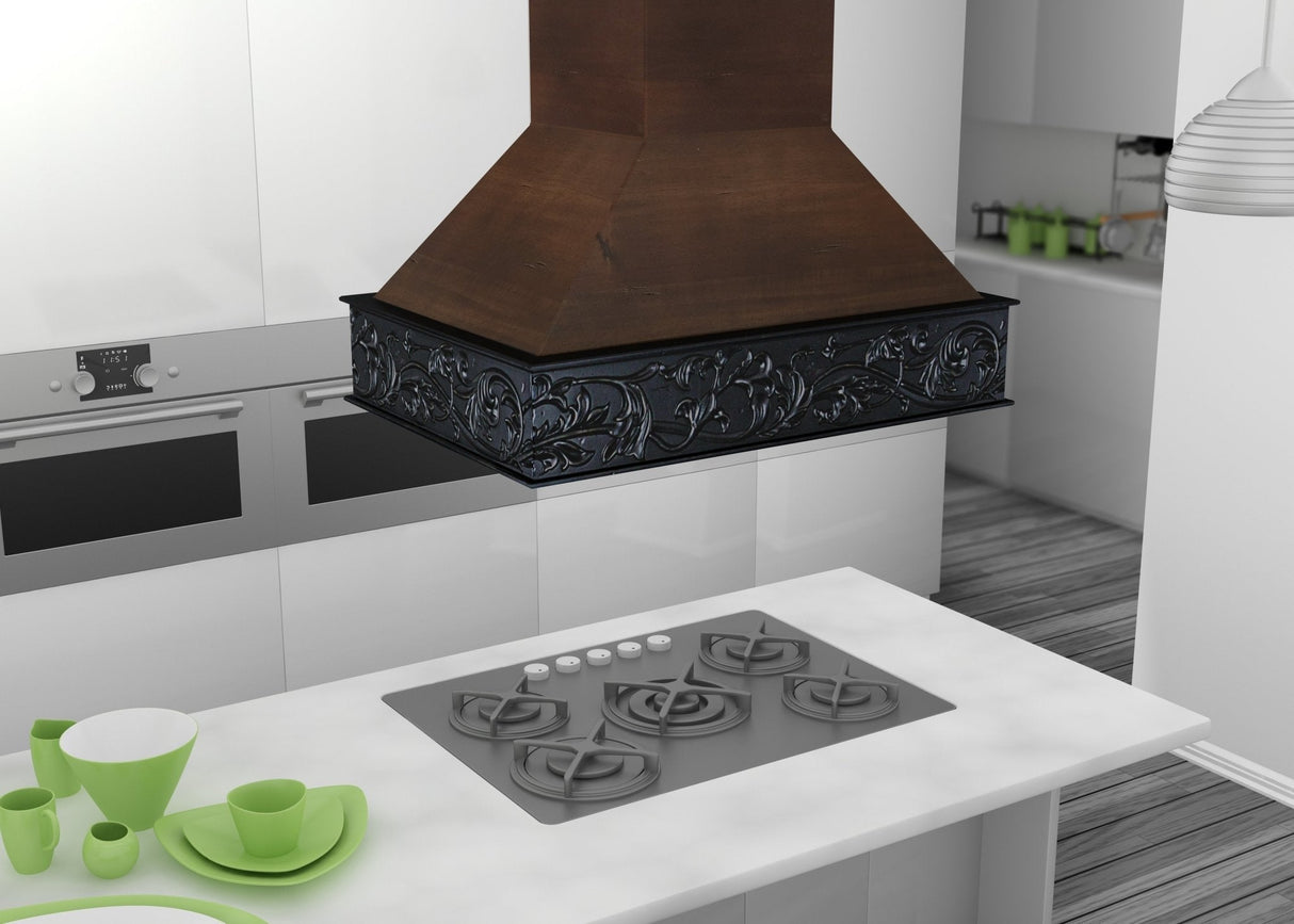 ZLINE 36 in. Ducted Wooden Isalnd Mount Range Hood in Antigua and Walnut (9373AR-36)