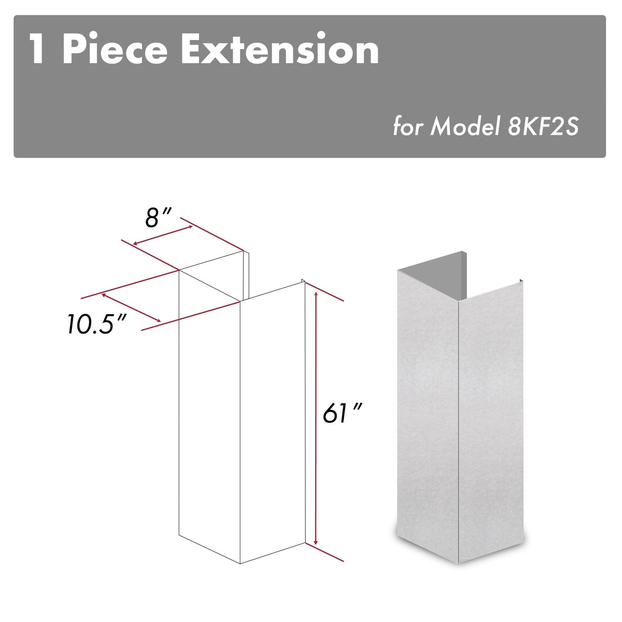 ZLINE 61 in. Satin Stainless Steel Chimney Extension for Ceilings up to 12.5 ft. (8KF2S-E)