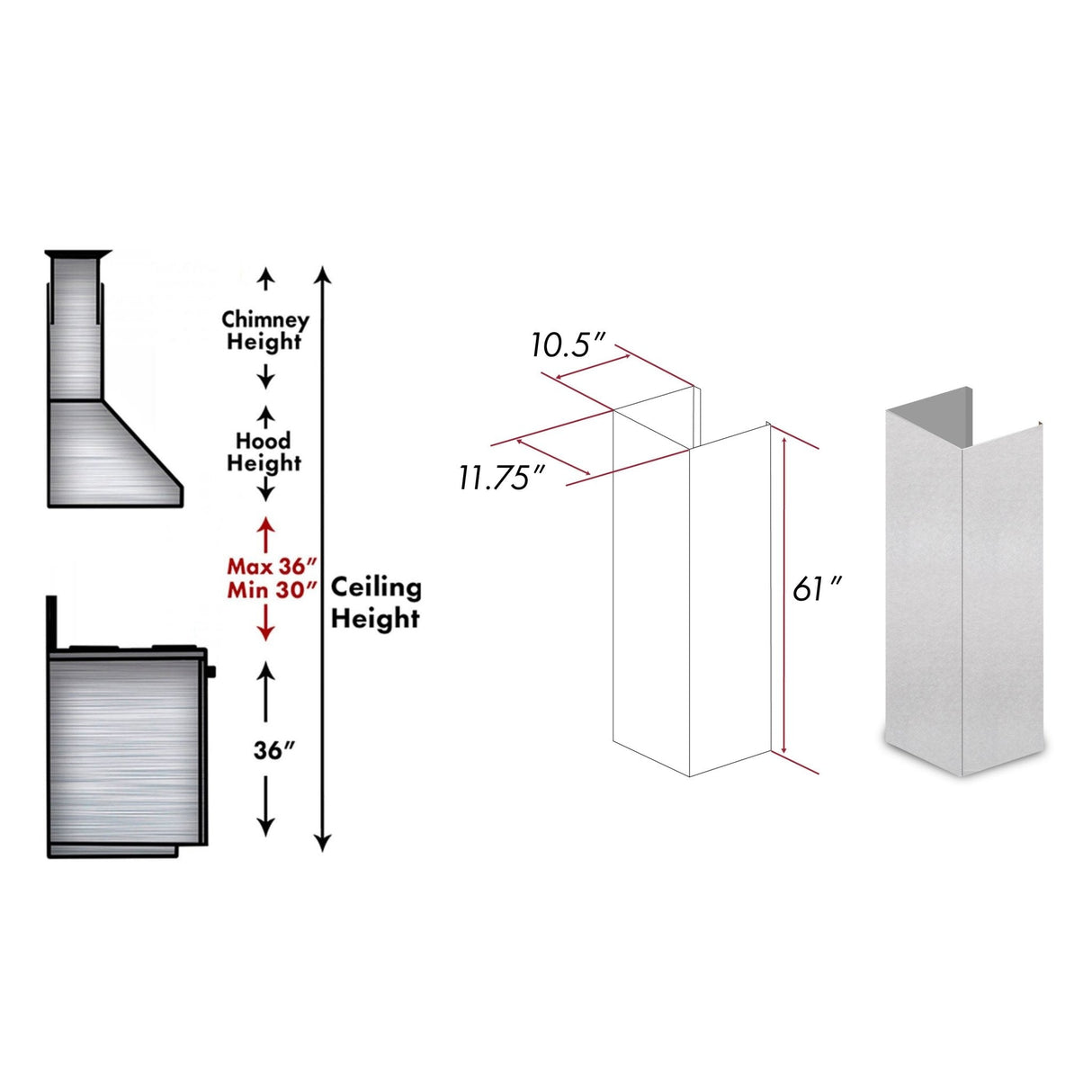 ZLINE 61 in. Satin Stainless Steel Chimney Extension for Ceilings up to 12.5 ft. (8KN4S-E)