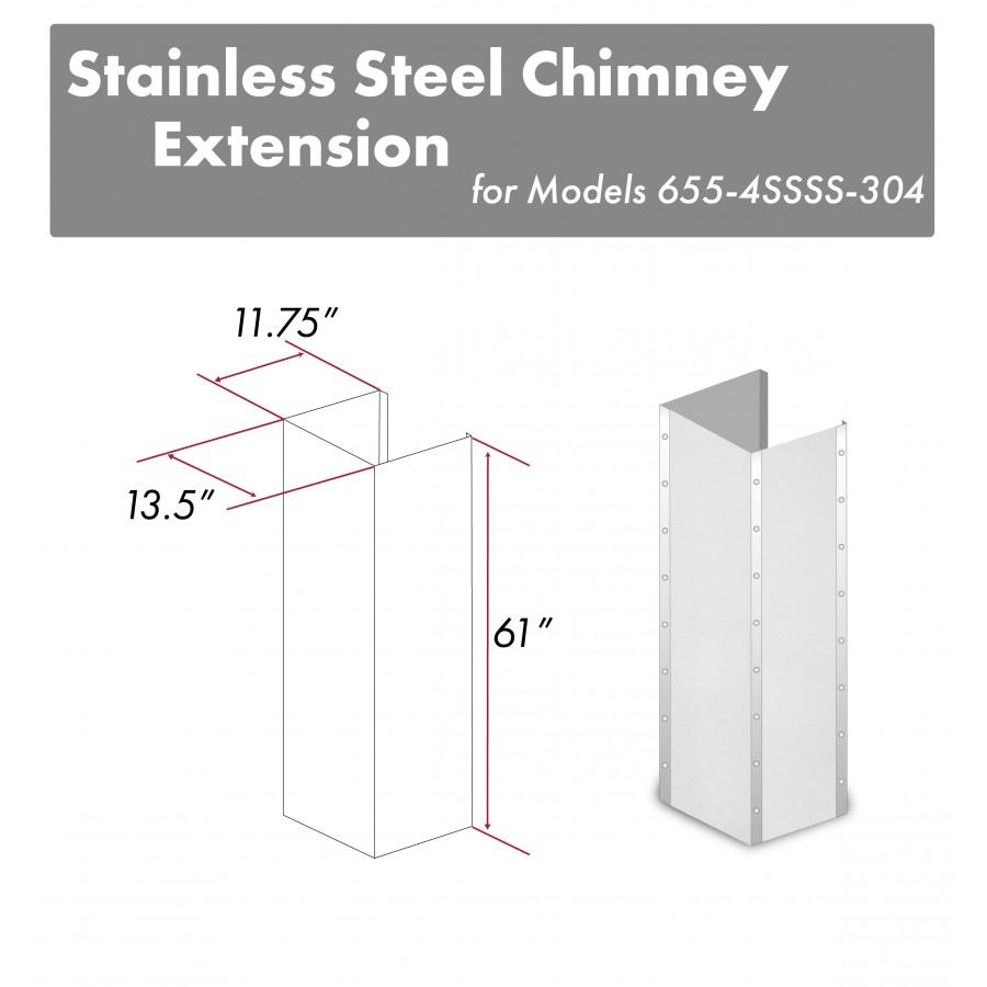 ZLINE 61 in. Satin Stainless Steel Extended Chimney and Crown (655-4SSSS-36-304-E)