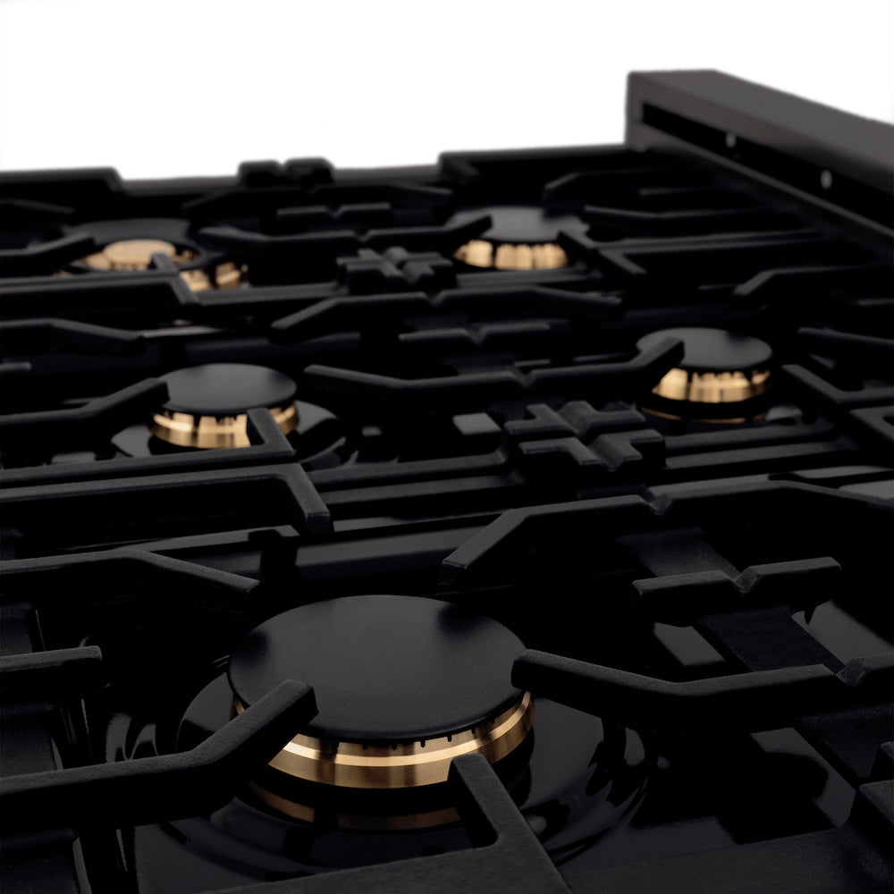 ZLINE 36 in. Legacy Gas Rangetop with 6 Brass Burners and Porcelain Cooktop in Black Stainless Steel (RTB-BR-36)