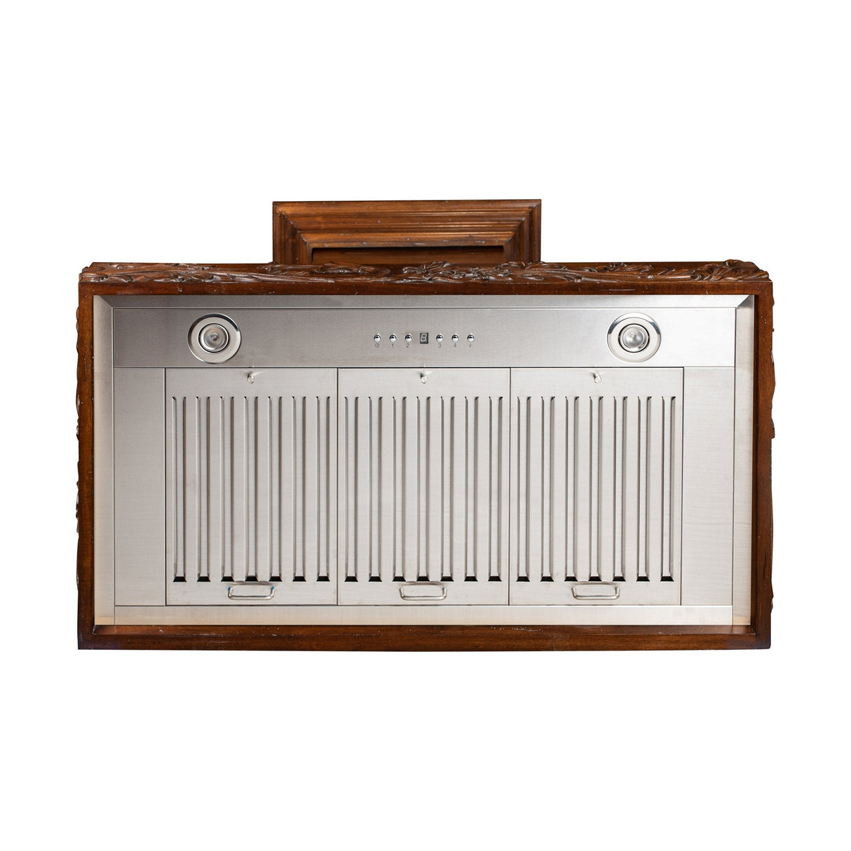 ZLINE 30 in. Convertible Vent Carved Wooden Wall Mount Range Hood in Walnut