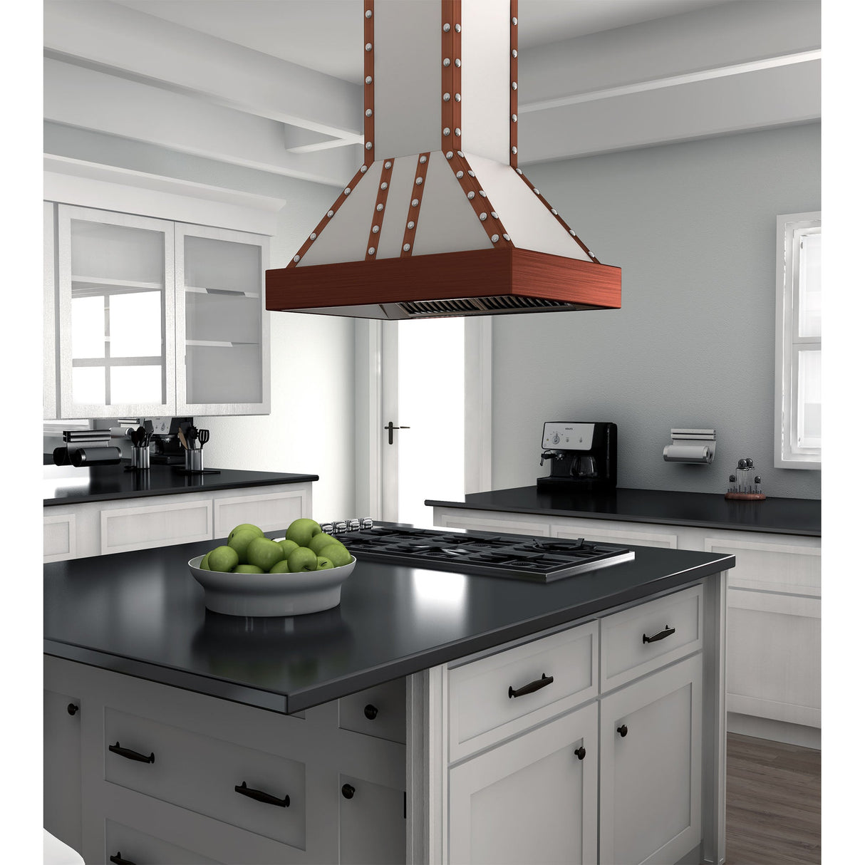 ZLINE 36 in. Designer Series Satin Stainless Steel Island Mount Range Hood with Copper Trim (655i-SCCCS-36)