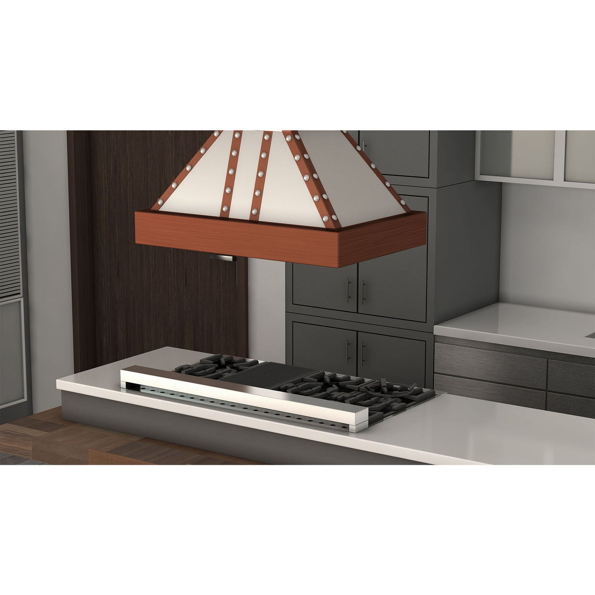 ZLINE 36 in. Designer Series Satin Stainless Steel Island Mount Range Hood with Copper Trim (655i-SCCCS-36)