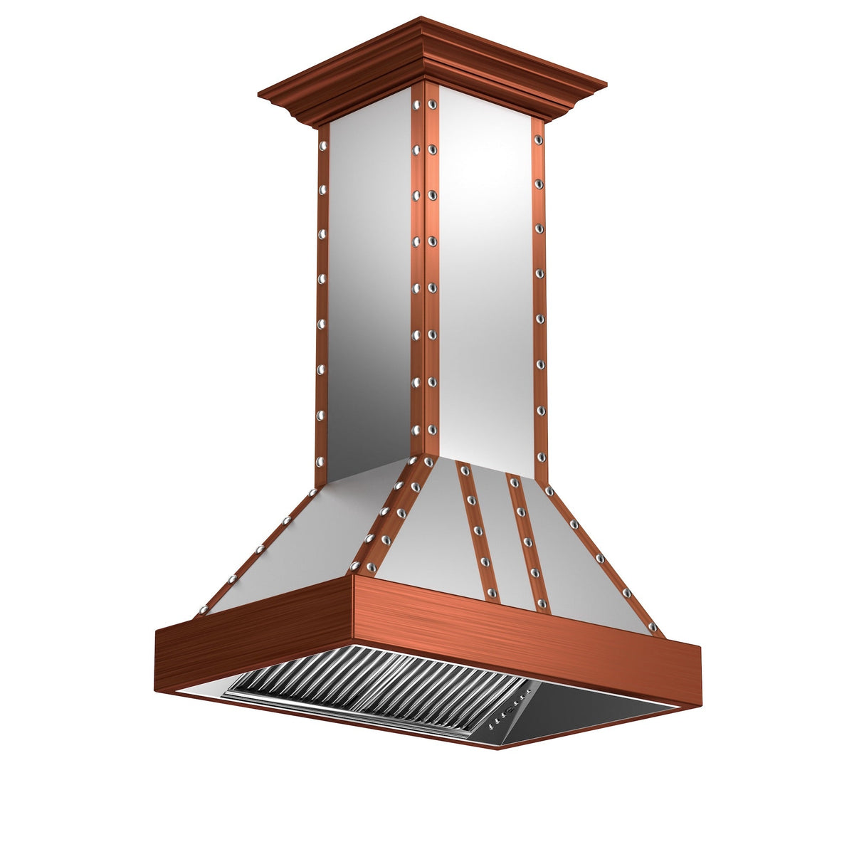 ZLINE 36 in. Designer Series Satin Stainless Steel Island Mount Range Hood with Copper Trim (655i-SCCCS-36)