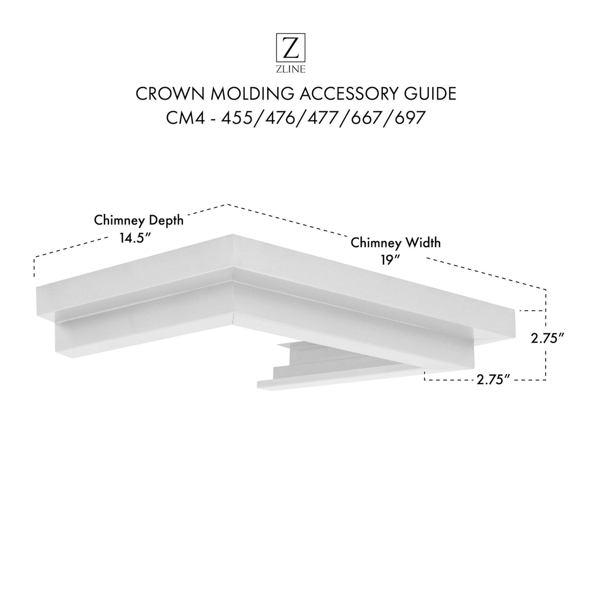 ZLINE Crown Molding Profile 4 for Wall Mount Range Hood (CM4-455/476/477/667/697)