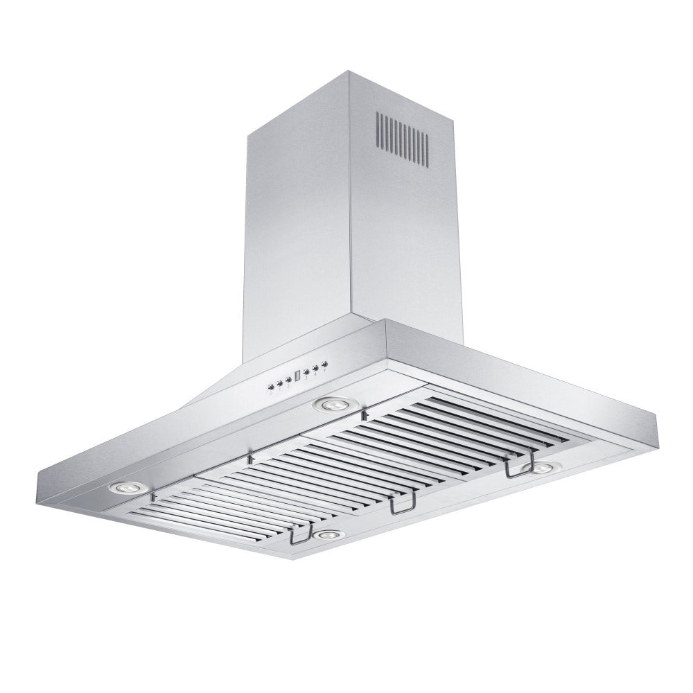 36 in. Ducted Island Mount Range Hood with Single Remote Blower in Stainless Steel (GL2i-RS-36-400)