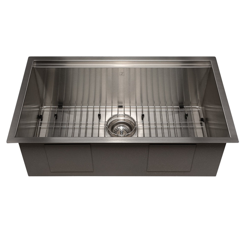ZLINE 30 in. Garmisch Undermount Single Bowl Satin Stainless Steel Kitchen Sink with Bottom Grid and Accessories (SLS-30S)