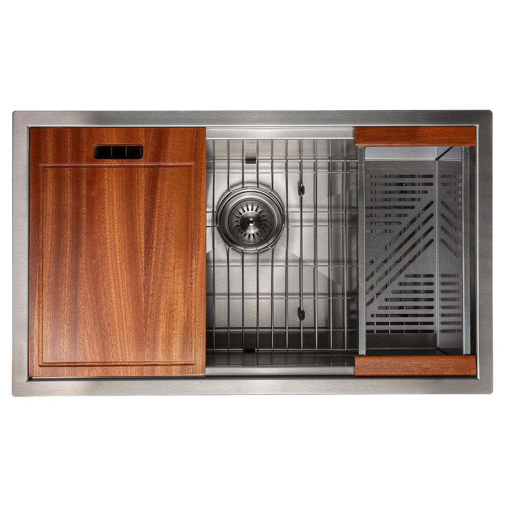 ZLINE 30 in. Garmisch Undermount Single Bowl Satin Stainless Steel Kitchen Sink with Bottom Grid and Accessories (SLS-30S)
