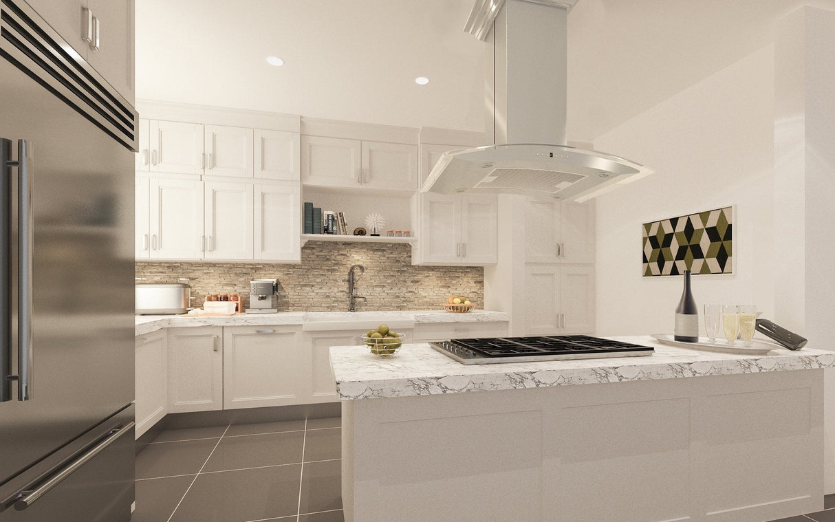 ZLINE 36 in. Convertible Vent Island Mount Range Hood in Satin Stainless Steel and Glass (8GL14iS-36)