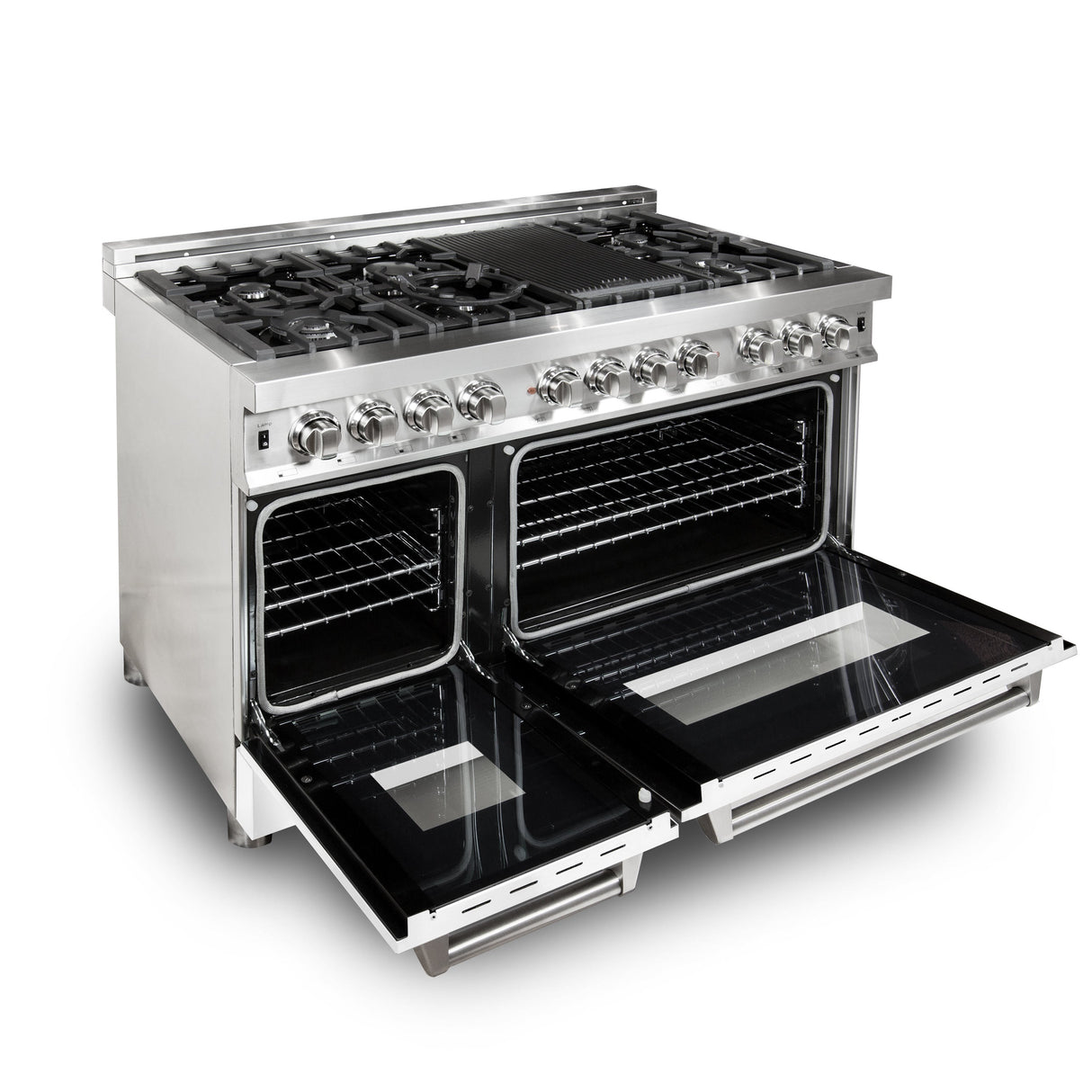 ZLINE 48 in. 6.0 cu. ft. Legacy Dual Fuel Range with 7 Burner Gas Cooktop and 2 Electric Ovens in Stainless Steel with Griddle and White Matte Doors (RA-WM-GR-48)