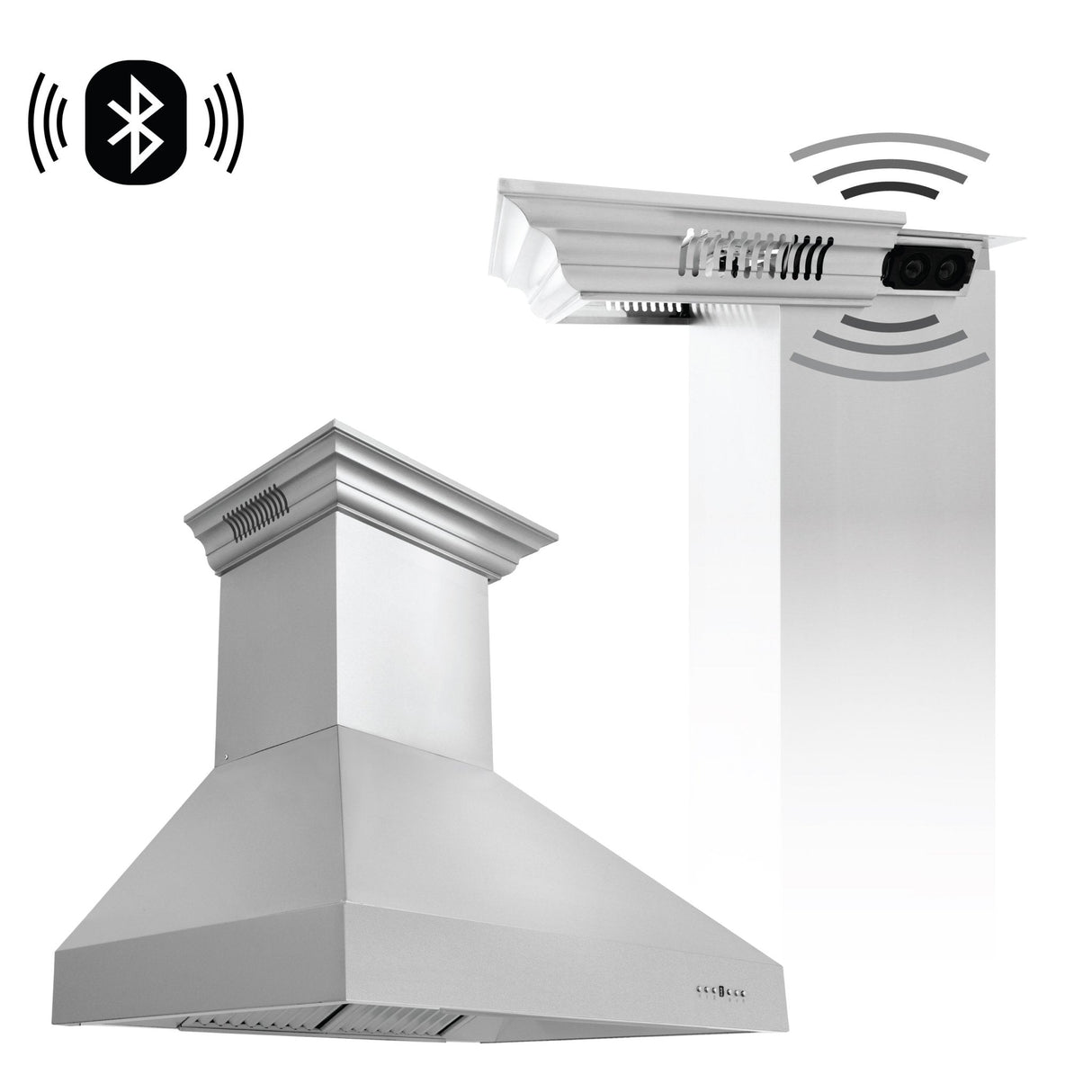 54" ZLINE CrownSound™Ducted Wall Mount Range Hood in Stainless Steel with Built-in Bluetooth Speakers (667CRN-BT-54)