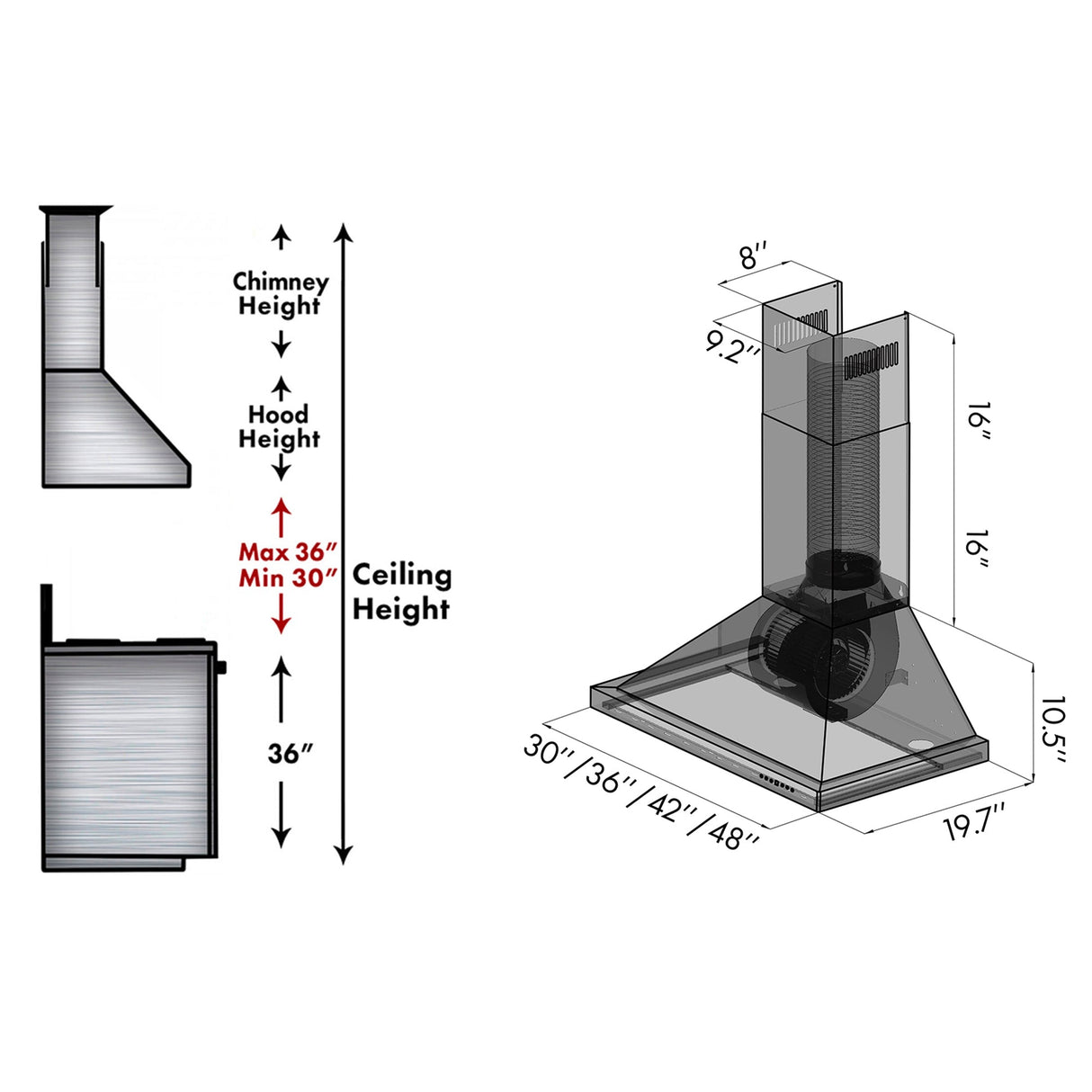 ZLINE 42" Convertible Vent Wall Mount Range Hood in Stainless Steel with Crown Molding (KBCRN-42)