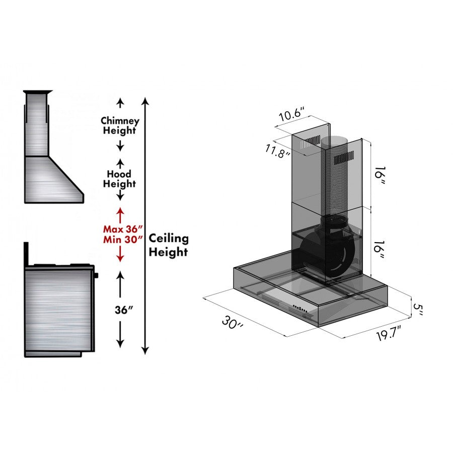 ZLINE 30 in. Professional Wall Mount Range Hood In Stainless Steel With Crown Molding (KECOMCRN-30)