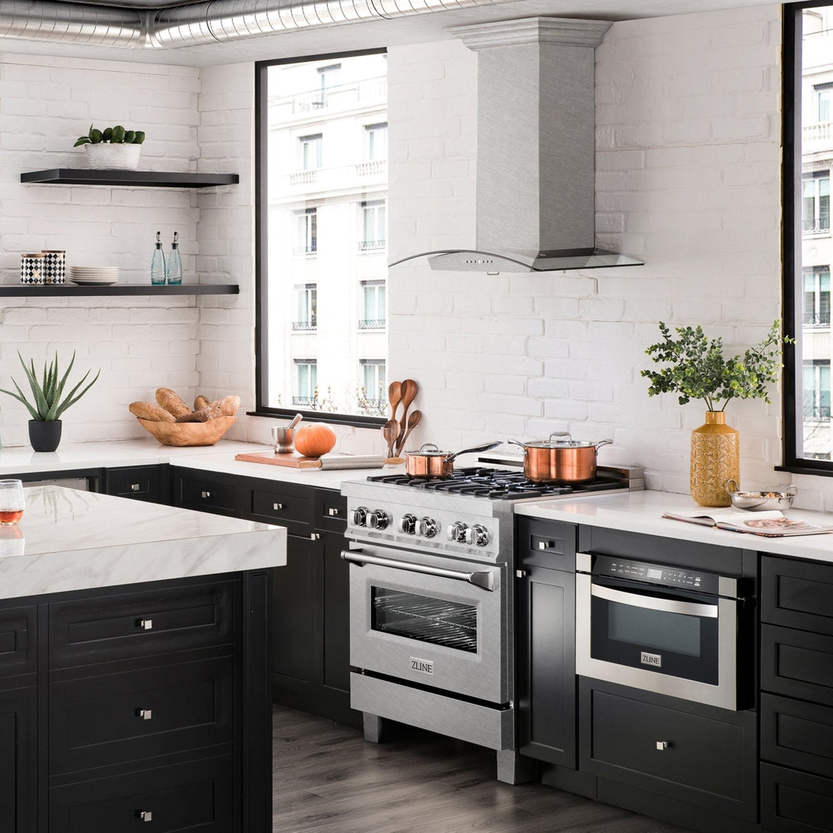 ZLINE 48 in. Convertible Vent Wall Mount Range Hood in Satin Stainless Steel and Glass (8KN4S-48)