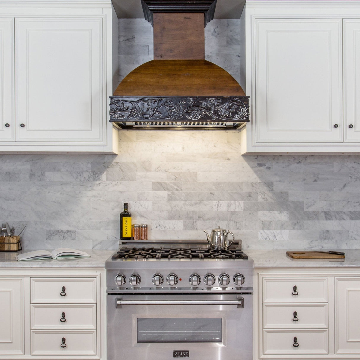 ZLINE 36 in. Ducted Wooden Wall Mount Range Hood with Dual Remote Blower in Antigua and Walnut (393AR-RS-36)