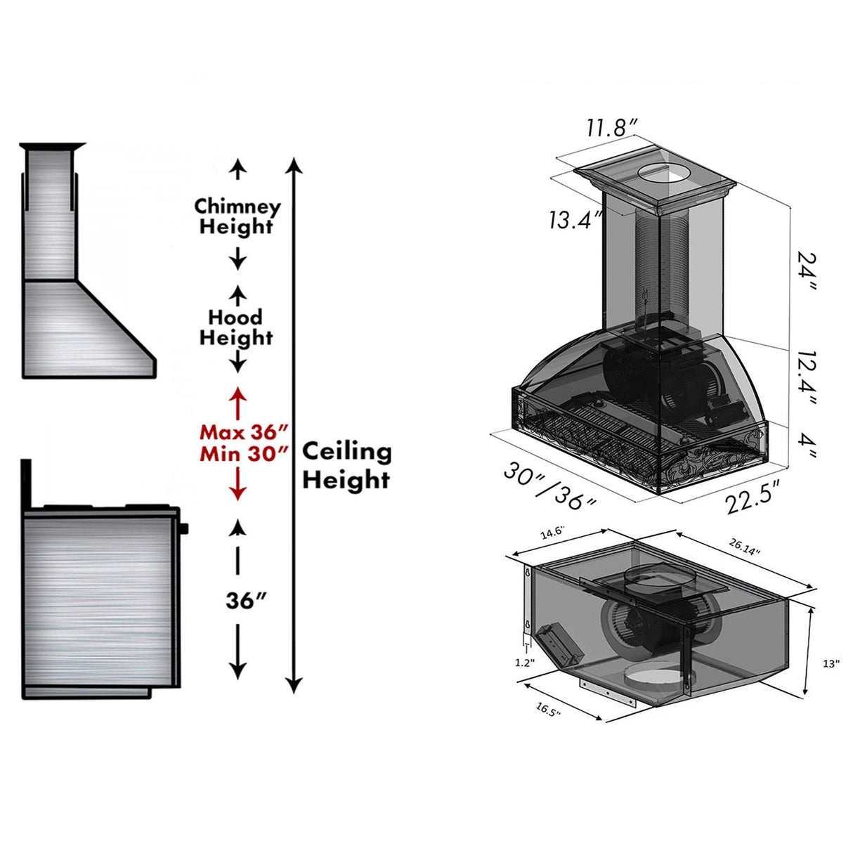 ZLINE 36 in. Ducted Wooden Wall Mount Range Hood with Dual Remote Blower in Antigua and Walnut (393AR-RD-36)
