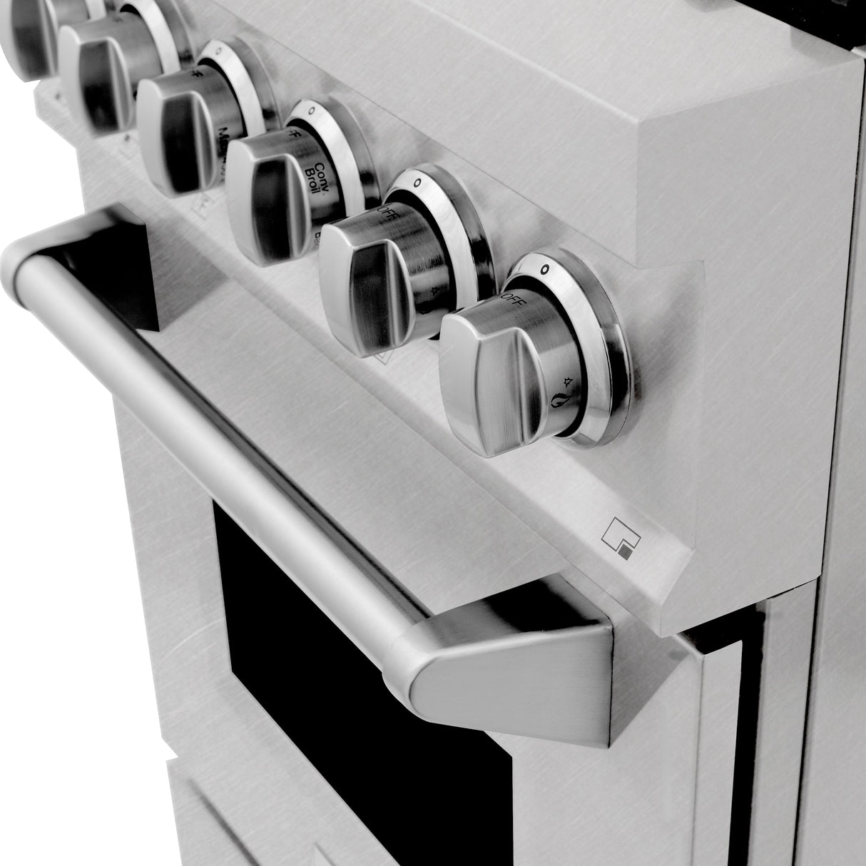 ZLINE 24 in. 2.8 cu. ft. Legacy Dual Fuel Range with Gas Cooktop and Electric Convection Oven in Satin Stainless Steel with 4 Brass Burners (RAS-SN-BR-24)