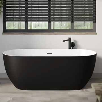 Flora 67 in. Classic Series Acrylic Freestanding Soaking Bathtub in Glossy Black Outside & Glossy White inside with Chrome-Plated Drain Cover & Pop Up-Overflow Hole