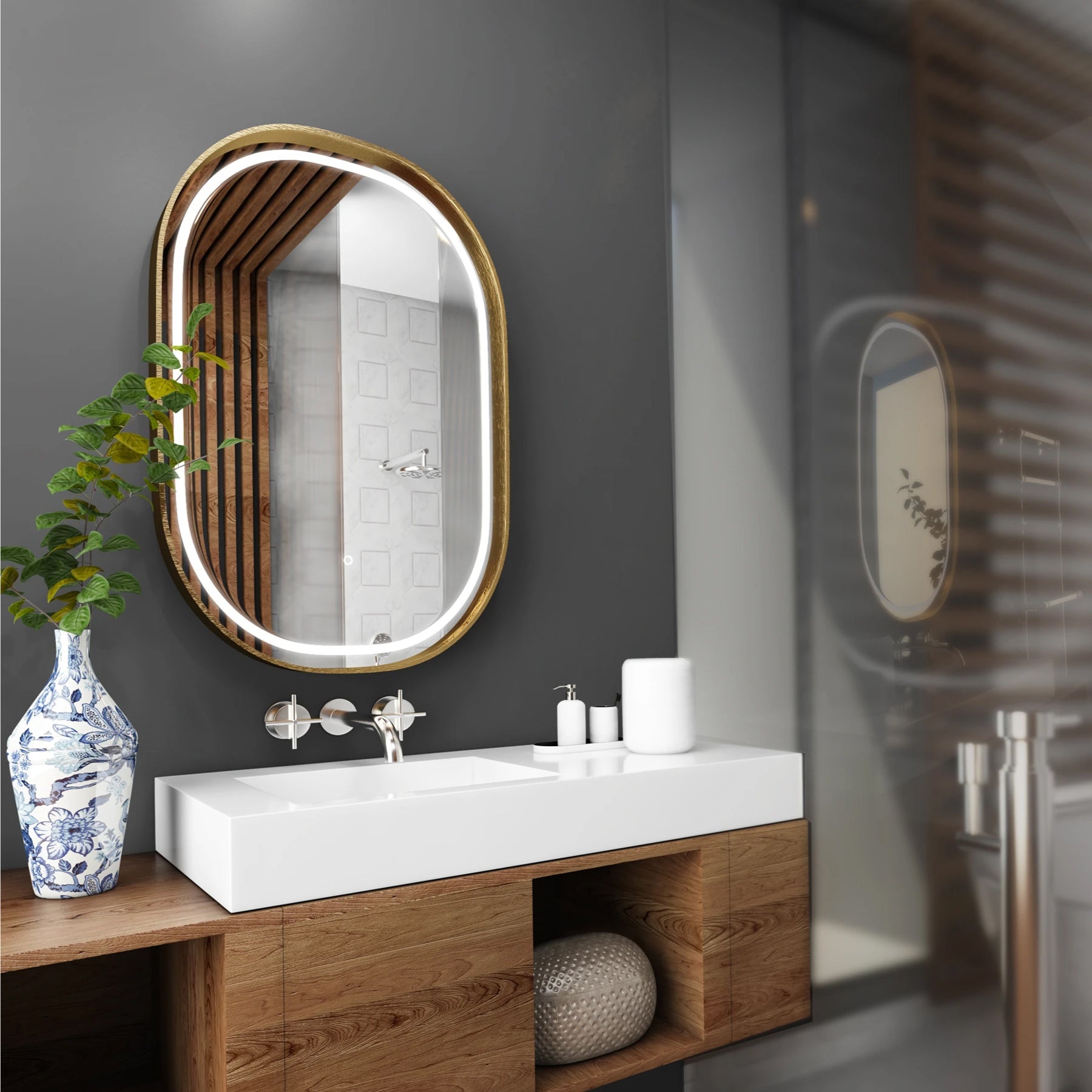 LED Bathroom Mirror with Lights Vanity Mirror for Bathroom with Double Lights Strip 3 Colors Anti-Fog Dimmable, 36*24