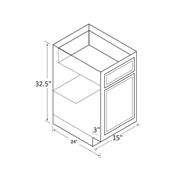 15 inch Wide ADA Cabinets - Single Door - Dwhite Shaker - 15 Inch W x 32.5 Inch H x 24 Inch D