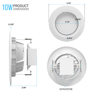 4 Inch LED Recessed Lighting with Adjustable Eyeball, 10W, Dimmable, Mounting Clip- Perfect Downlights for Living Rooms, Offices, Closets, Kitchens, and Hallways