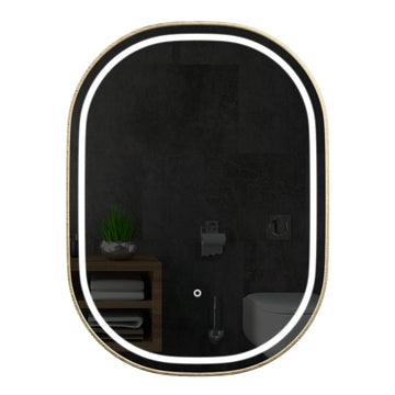 24 x 36 Inch LED Lighted Bathroom Mirror with Gold Frame - Evo Style Led Lighted Mirror
