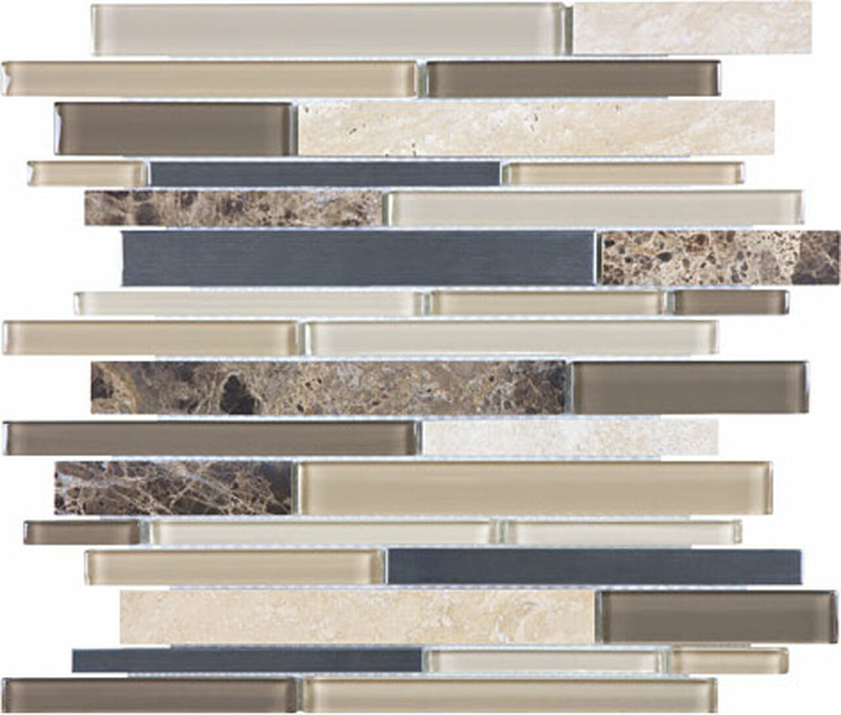 Random Strip Woodland Park Glass Stone Stainless Blend Mosaic