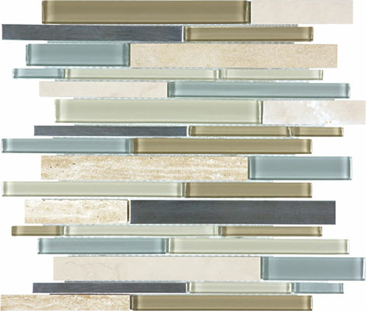 Random Strip Sea Coast Glass Stone Stainless Blend Mosaic