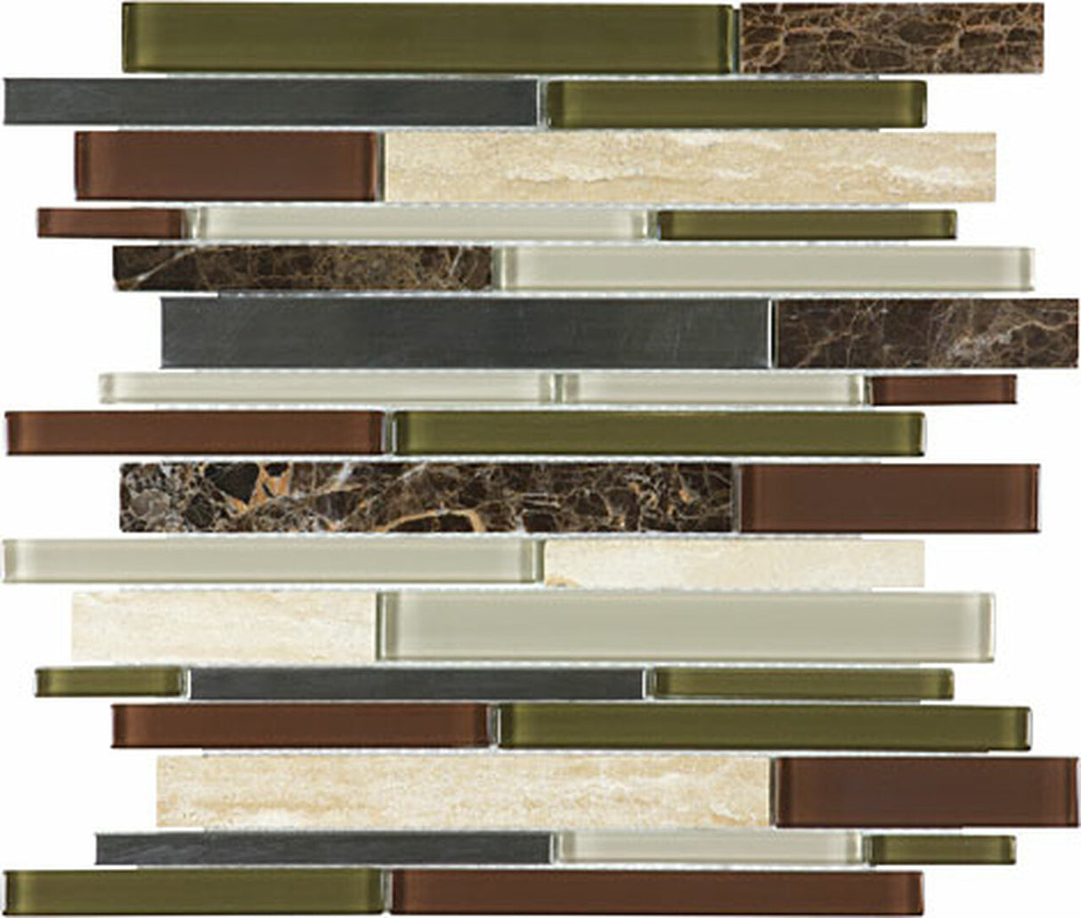 Random Strip Deep Grotto Glass Stone Stainless Blend Mosaic