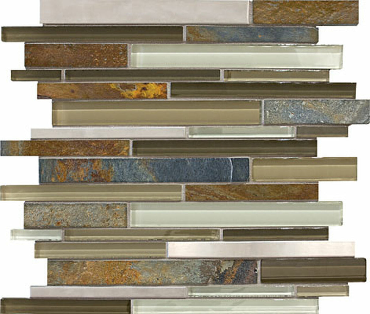 Random Strip Nature Trail Glass Stone Stainless Blend Mosaic