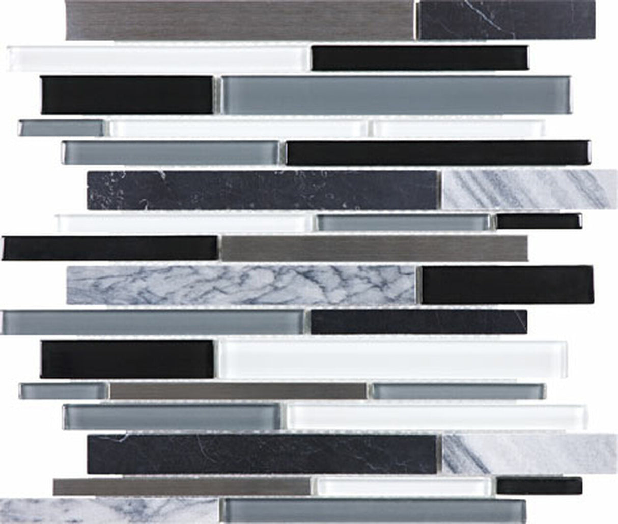 Random Strip Arctic Night Glass Stone Stainless Blend Mosaic
