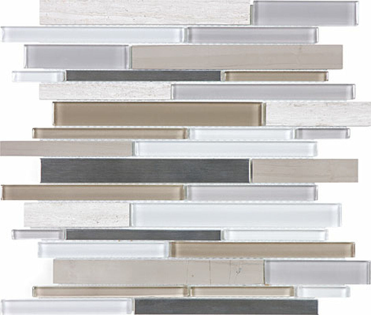 Twilight Mist Random Strip Glass Stone Stainless Blend Mosaic