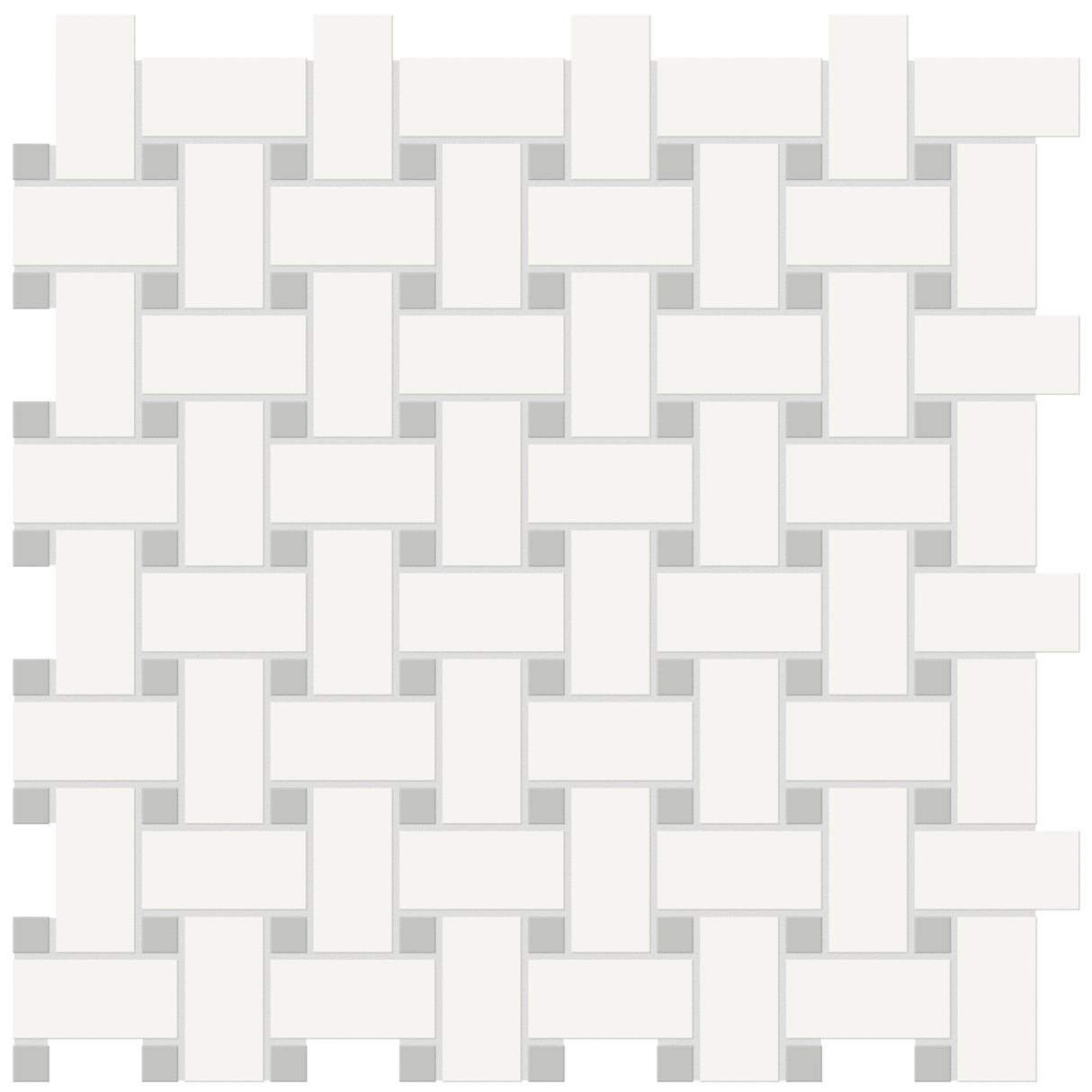 Soho Canvas White w/ Loft Grey Dot Matte Glazed Basketweave Mosaic Porcelain
