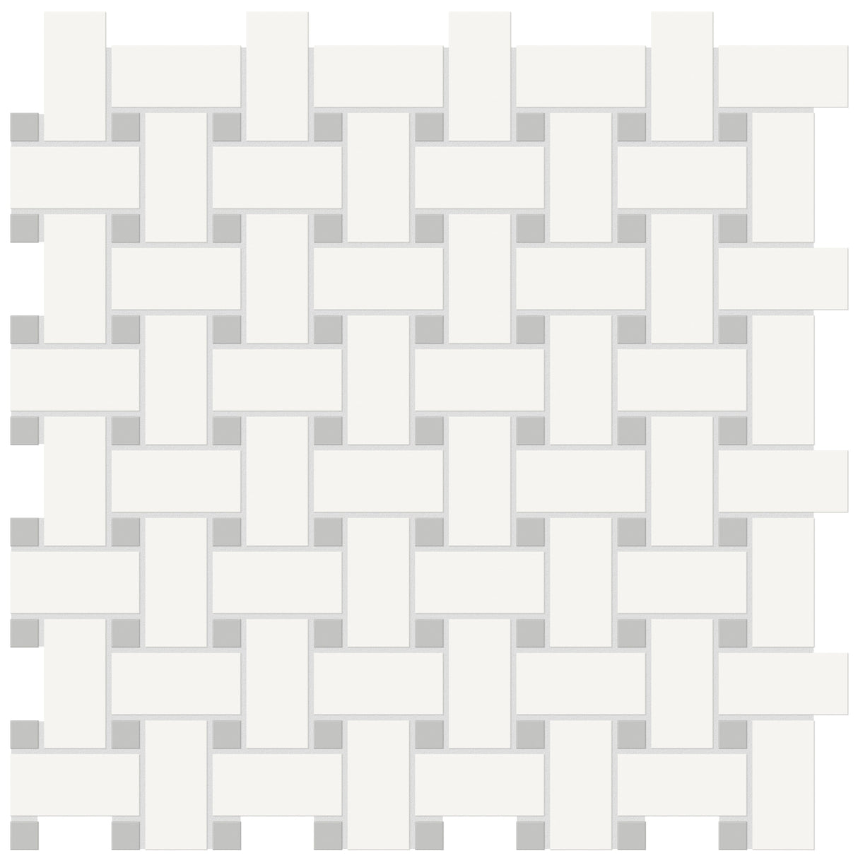 Soho Canvas White w/ Loft Grey Dot Matte Glazed Basketweave Mosaic Porcelain